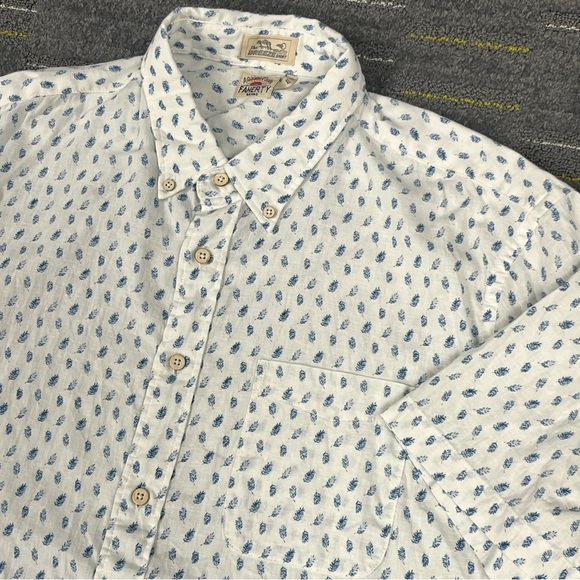 Faherty The Breeze Shirt Mens XL Linen Blend White Feather Print Button Down - Picture 1 of 9